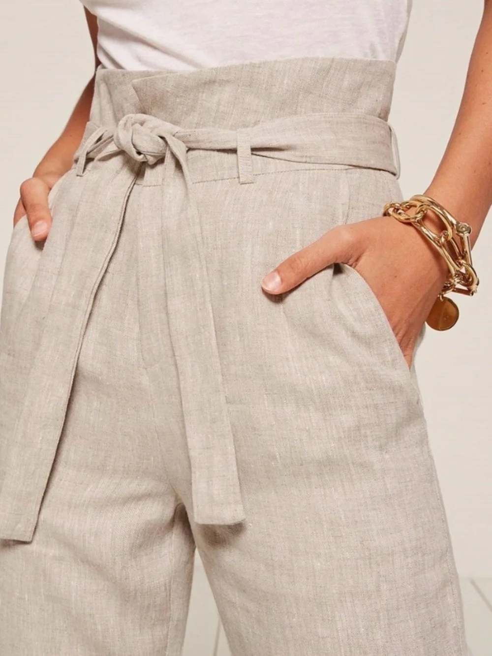Reformation Fisher Tan Sand Paperbag Pants Size 4